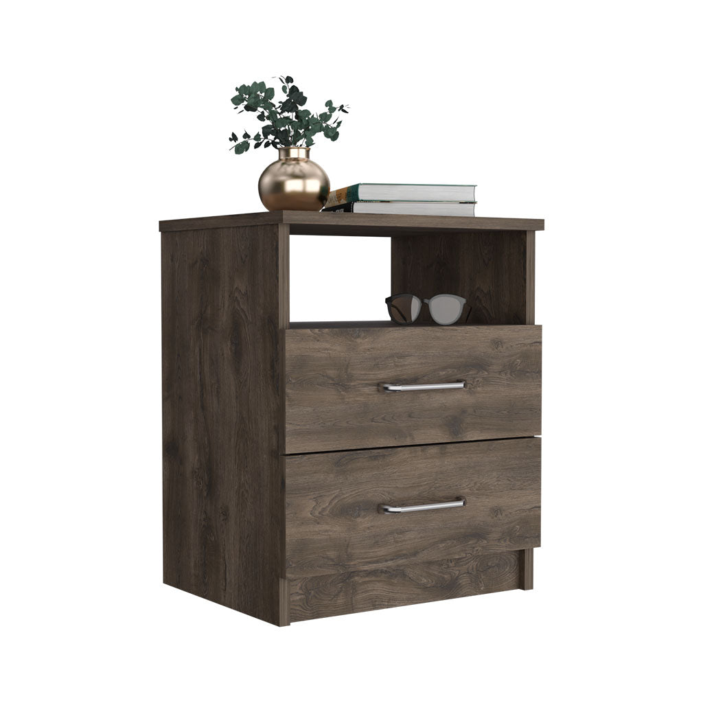 20" Brown Two Drawer Faux Wood Nightstand