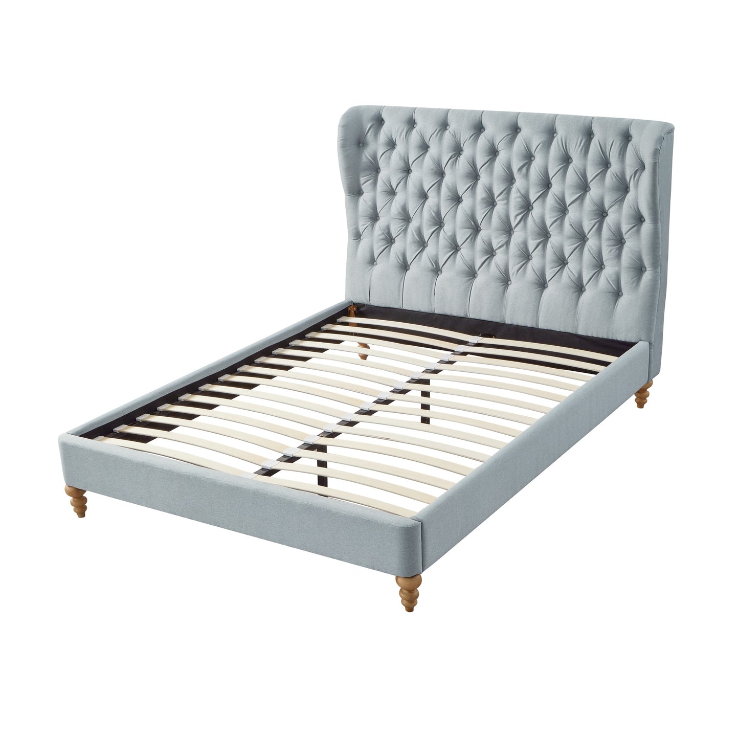 Blue Solid Wood Twin Tufted Upholstered Linen Bed