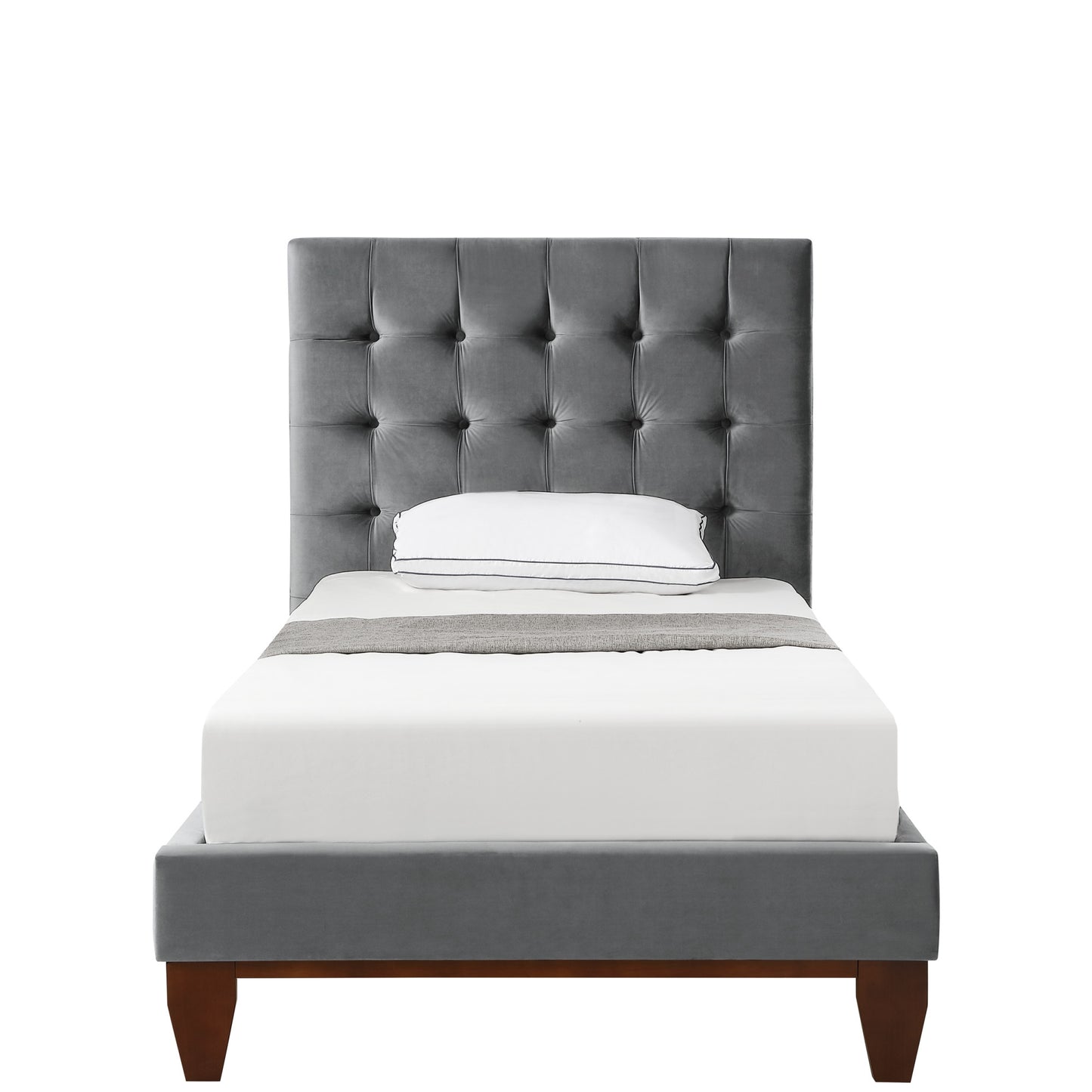 Gray Solid Wood Full Tufted Upholstered Velvet Bed