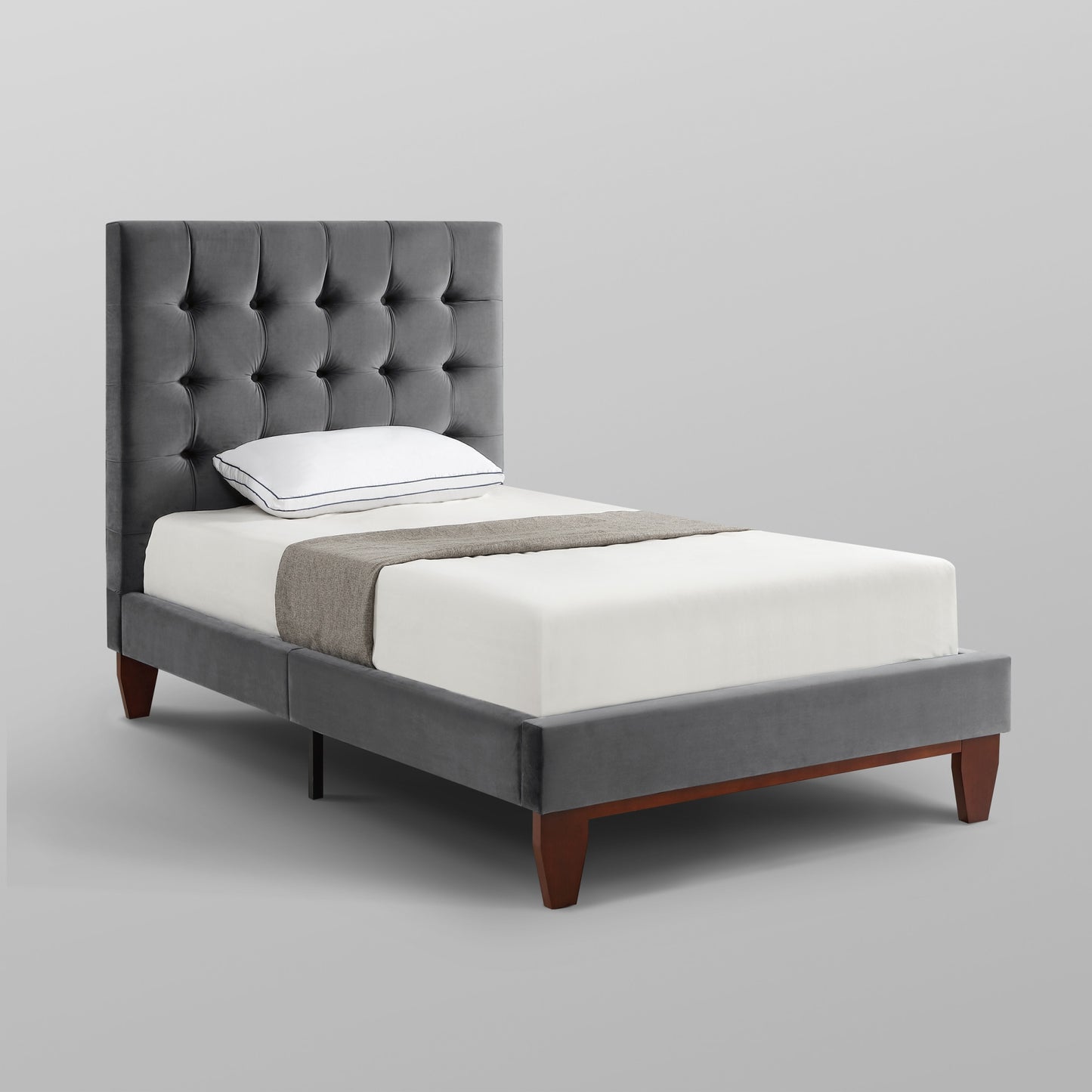 Gray Solid Wood Full Tufted Upholstered Velvet Bed