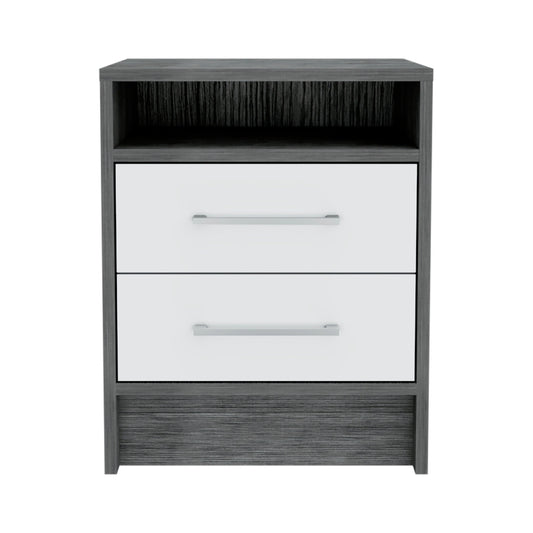 20" Gray Two Drawer Faux Wood Nightstand