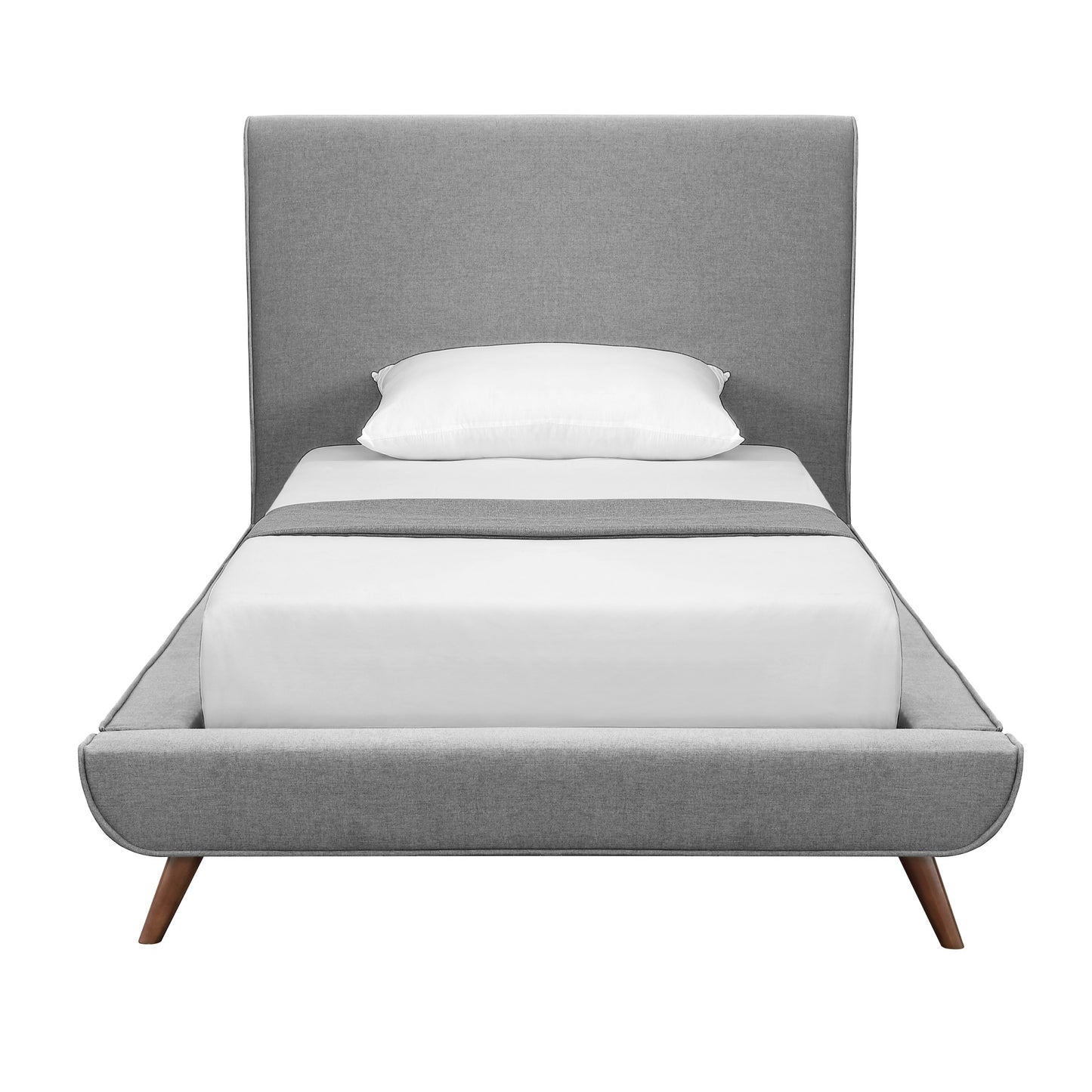 Gray Solid Wood Twin Upholstered Linen Bed