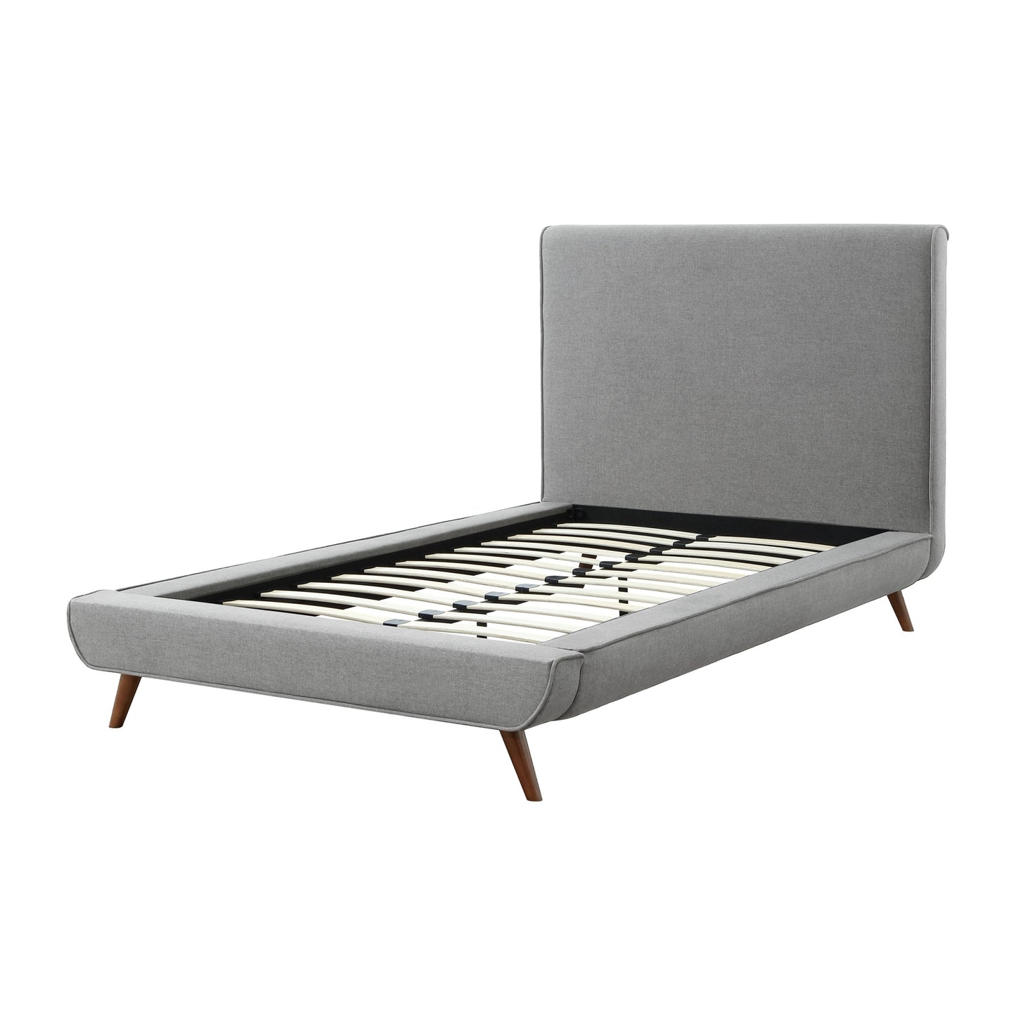 Gray Solid Wood Twin Upholstered Linen Bed