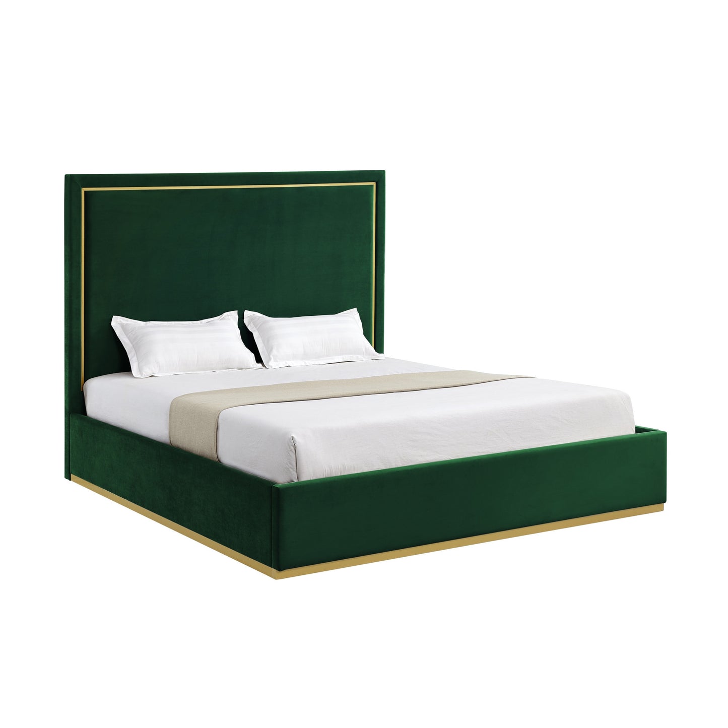 Hunter Green Solid Wood King Upholstered Velvet Bed