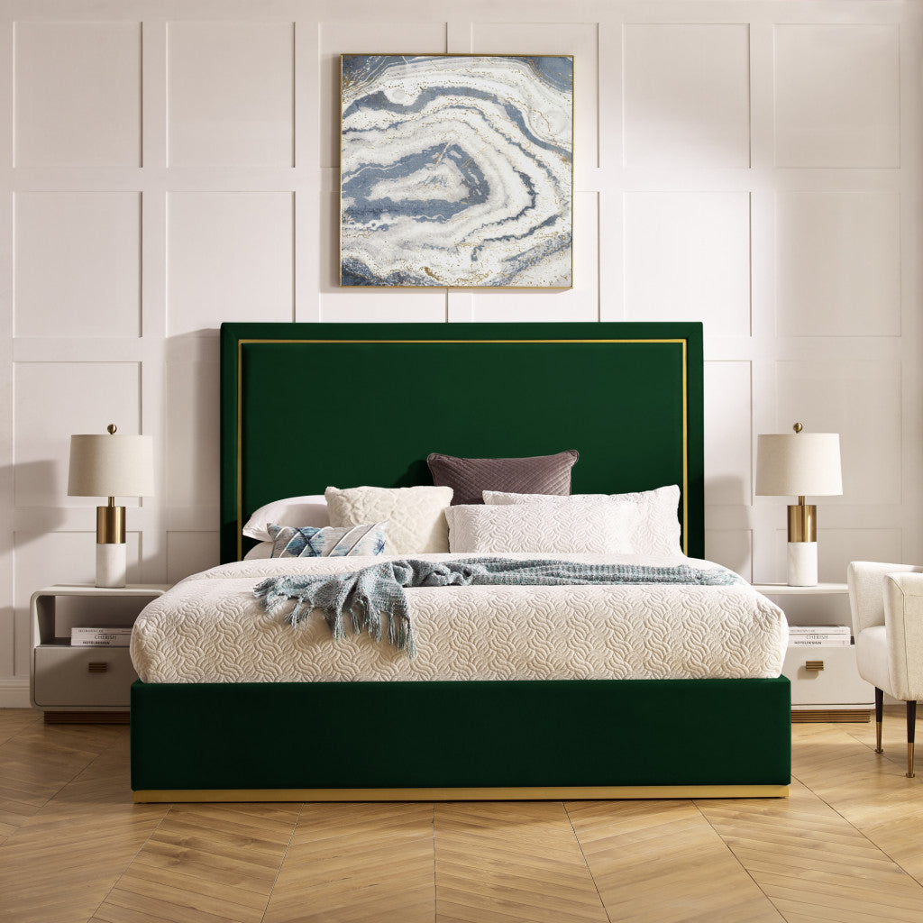 Hunter Green Solid Wood King Upholstered Velvet Bed