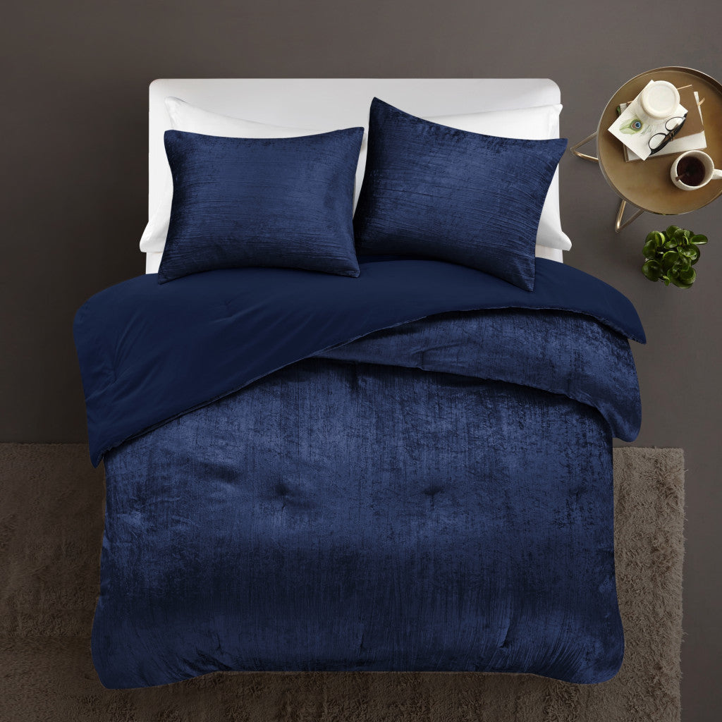 Navy Blue Queen Polyester 180 Thread Count Washable Down Comforter Set