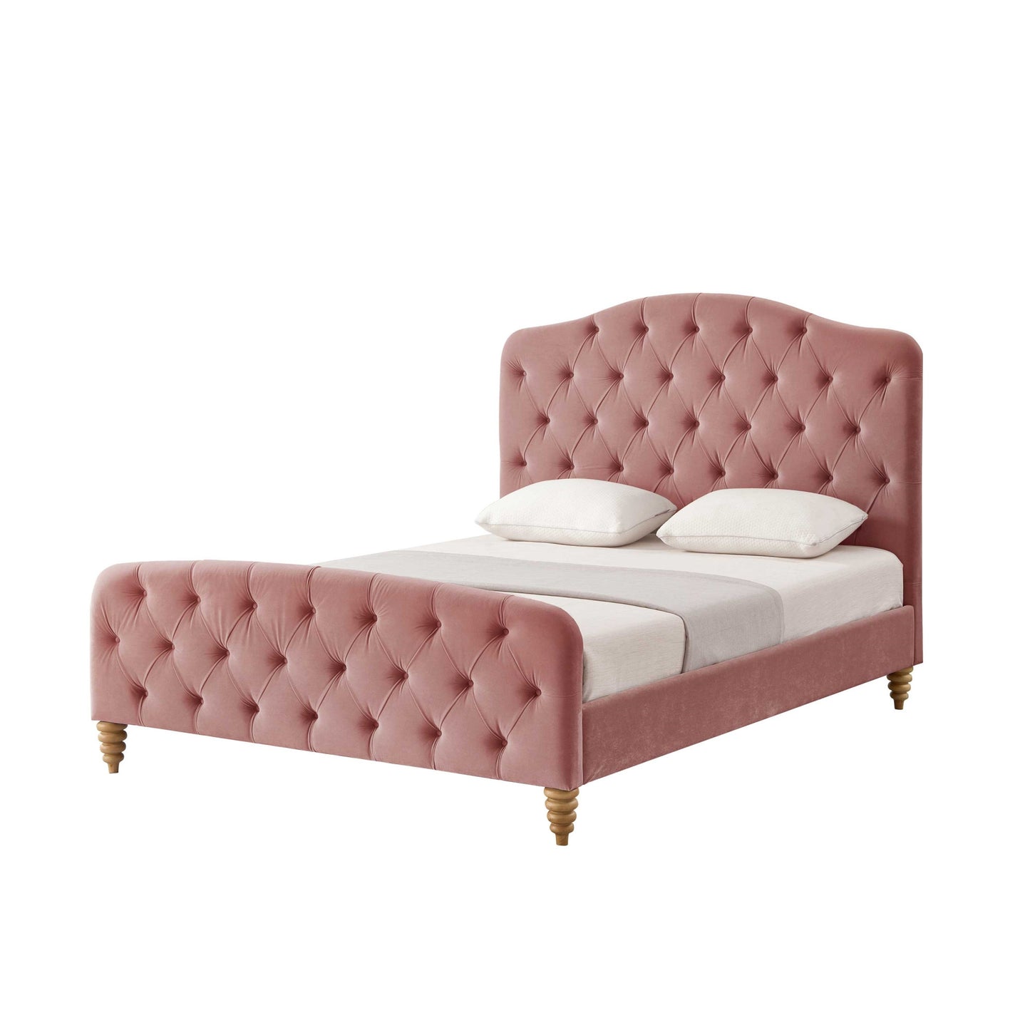 Blush Solid Wood Twin Tufted Upholstered Velvet Bed