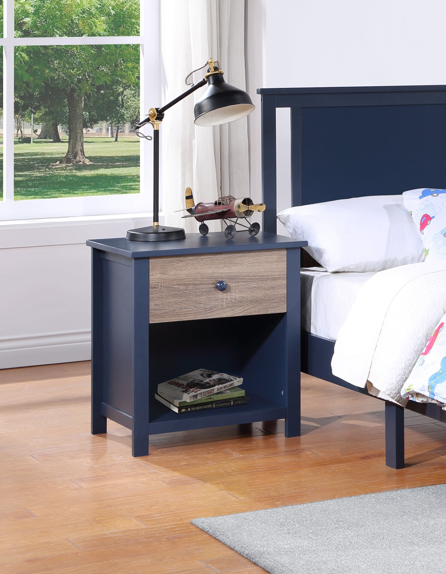 24" Dark Blue One Drawer Nightstand