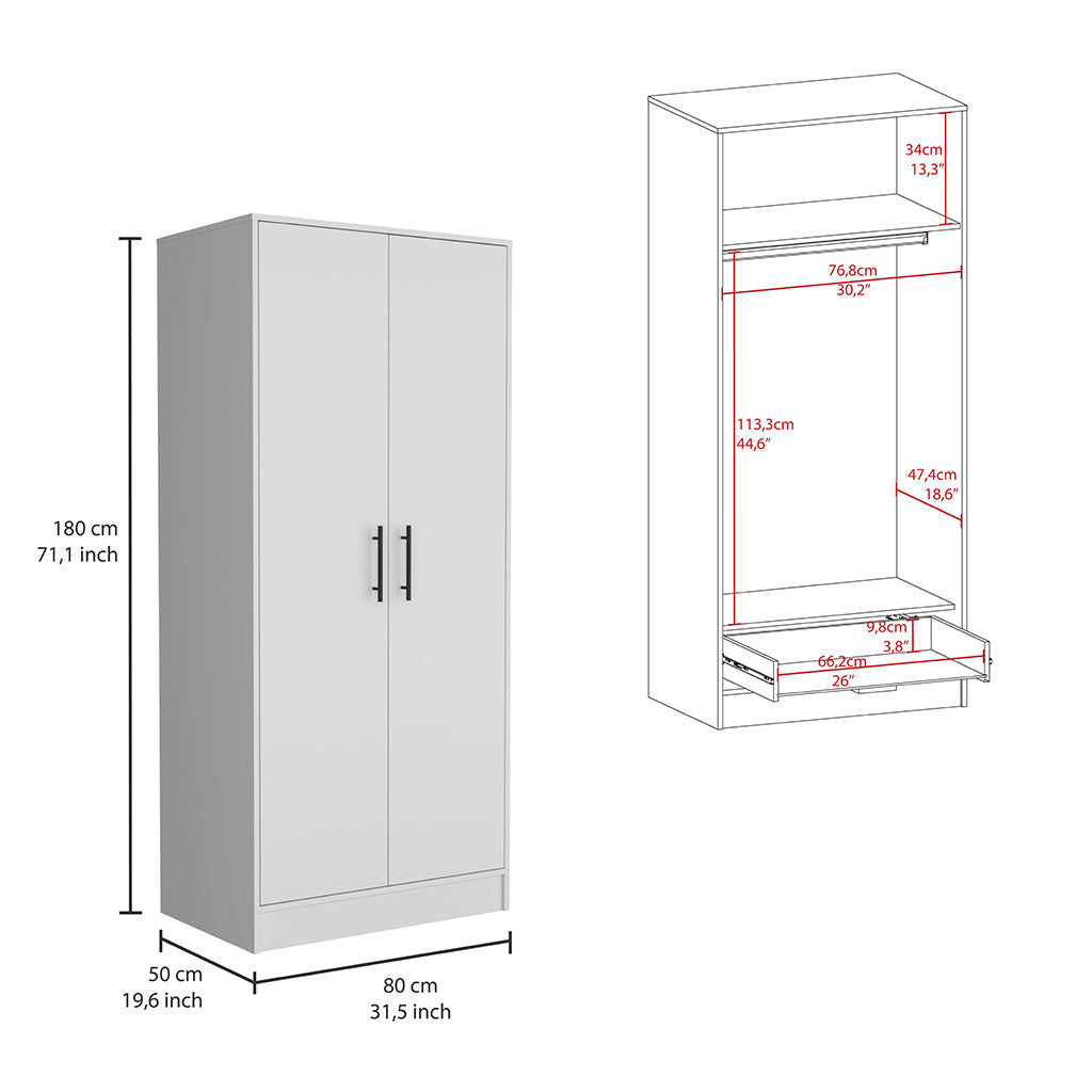 32" White Six Drawer Standard Dresser