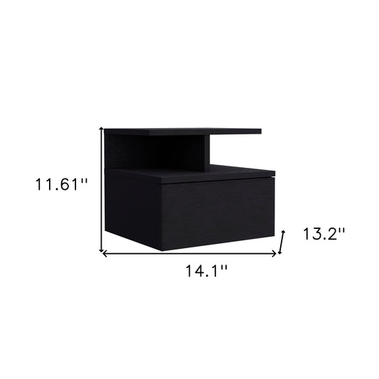 12" Black One Drawer Faux Wood Floating Nightstand