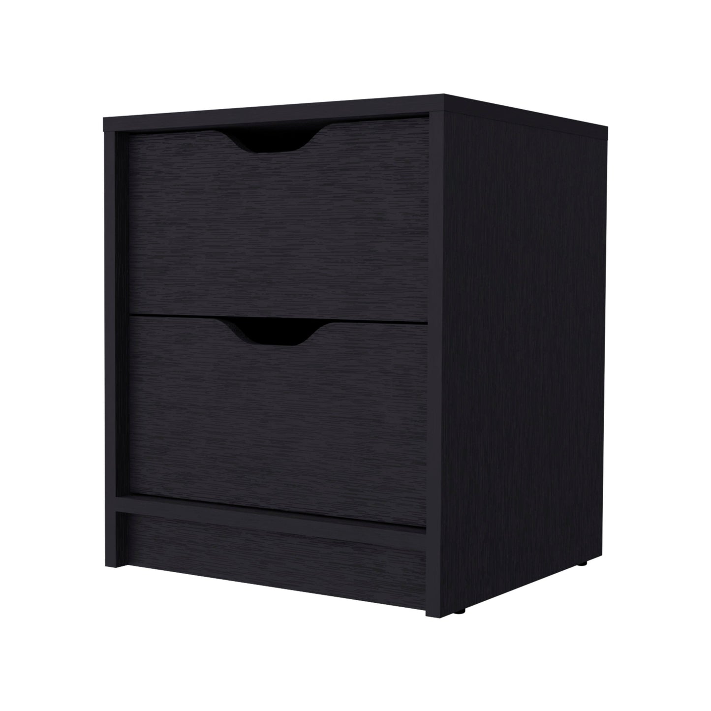 19" Black Two Drawer Faux Wood Nightstand