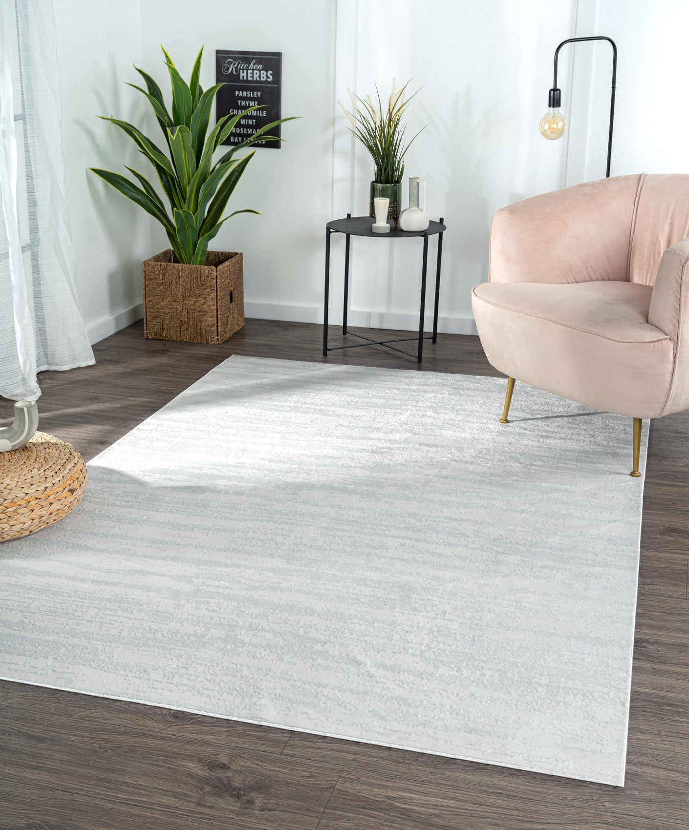 10' White Abstract Washable Non Skid Area Rug