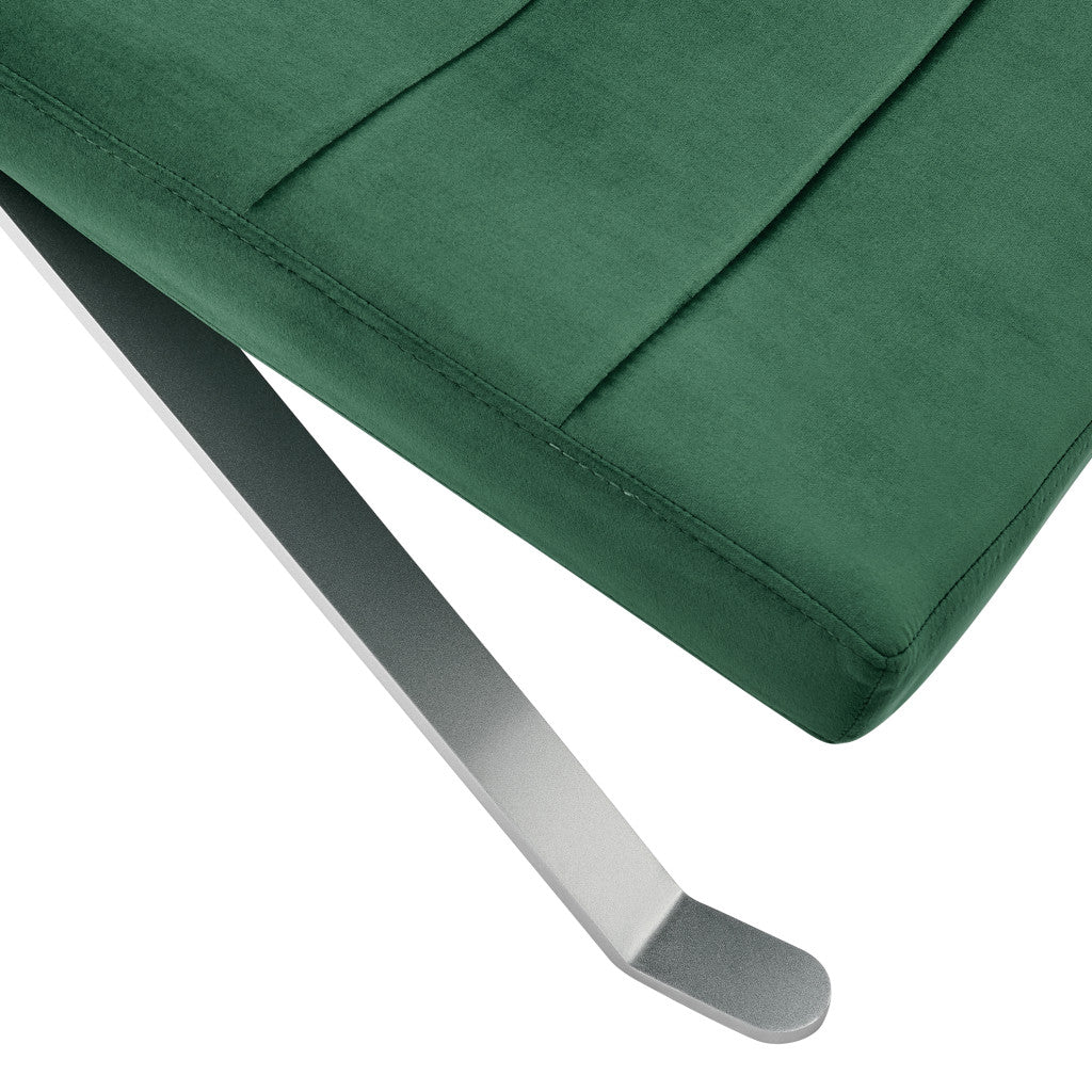 66" Green and Silver Velvet Lounge Chair