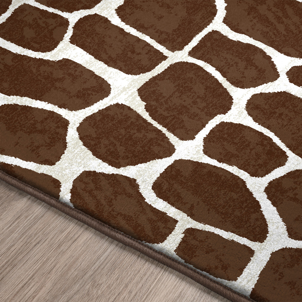 8' Brown and Ivory Animal Print Handmade Non Skid Runner Rug