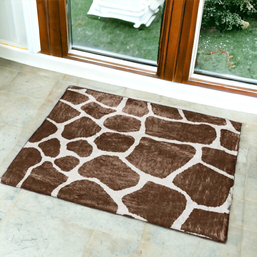 2' x 3' Brown and Ivory Animal Print Handmade Non Skid Area Rug