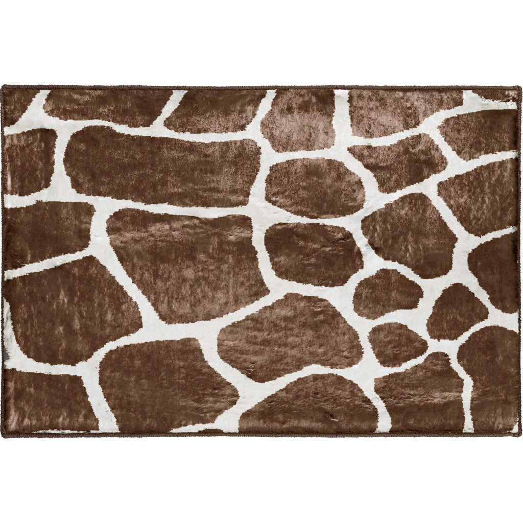 2' x 3' Brown and Ivory Animal Print Handmade Non Skid Area Rug