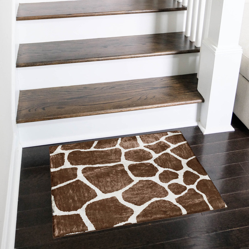 2' x 3' Brown and Ivory Animal Print Handmade Non Skid Area Rug