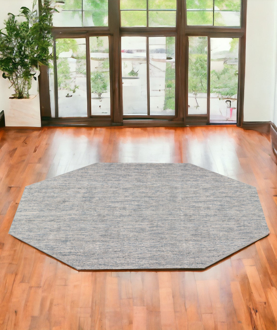 6' Blue and Ivory Octagon Wool Hand Loomed Area Rug