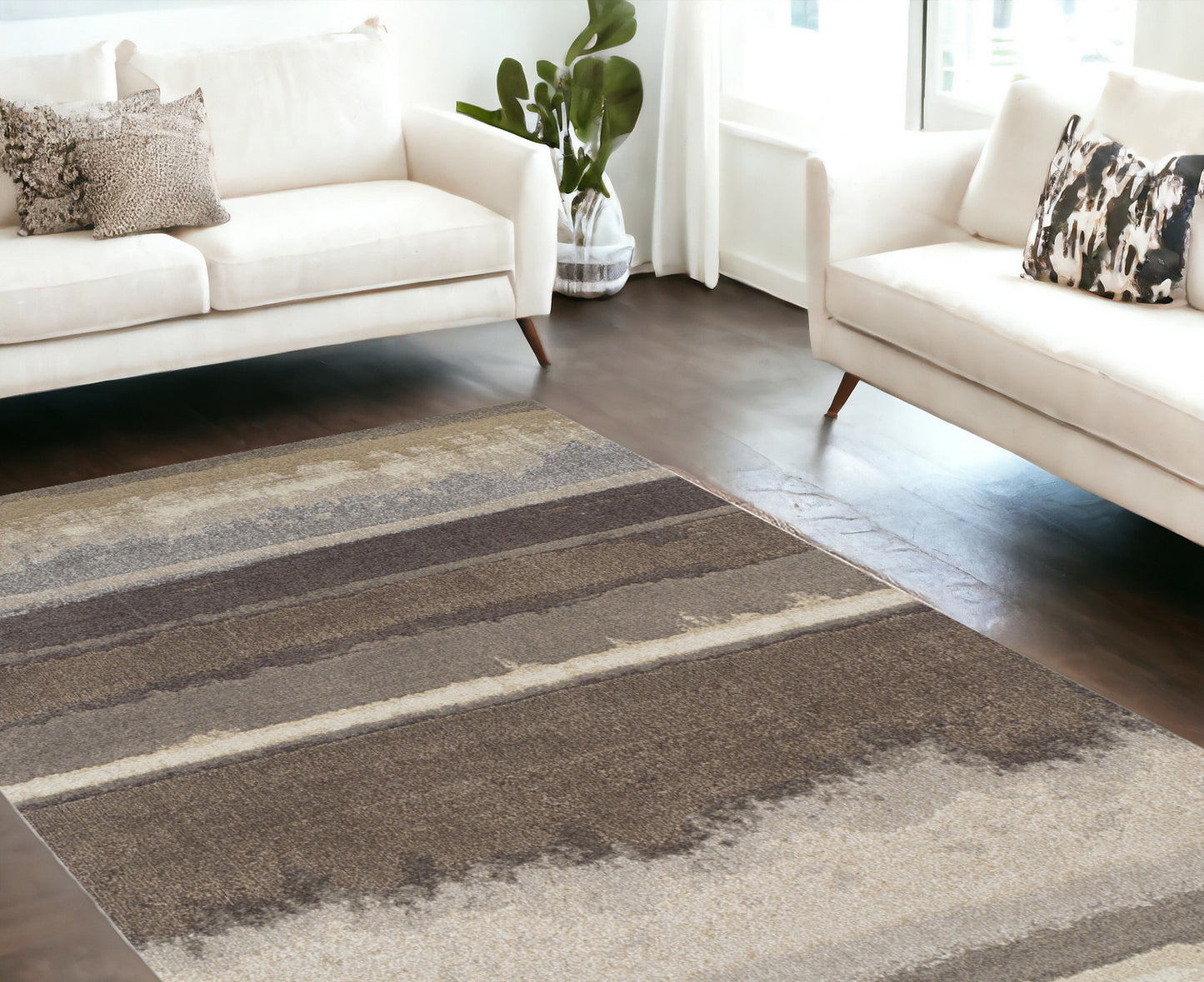 8' x 11' Brown and Ivory Abstract Area Rug