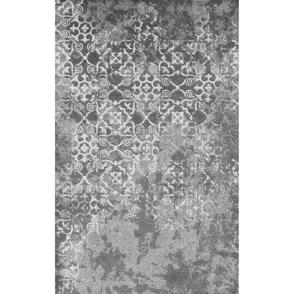 5' x 8' Gray and Ivory Oriental Distressed Area Rug