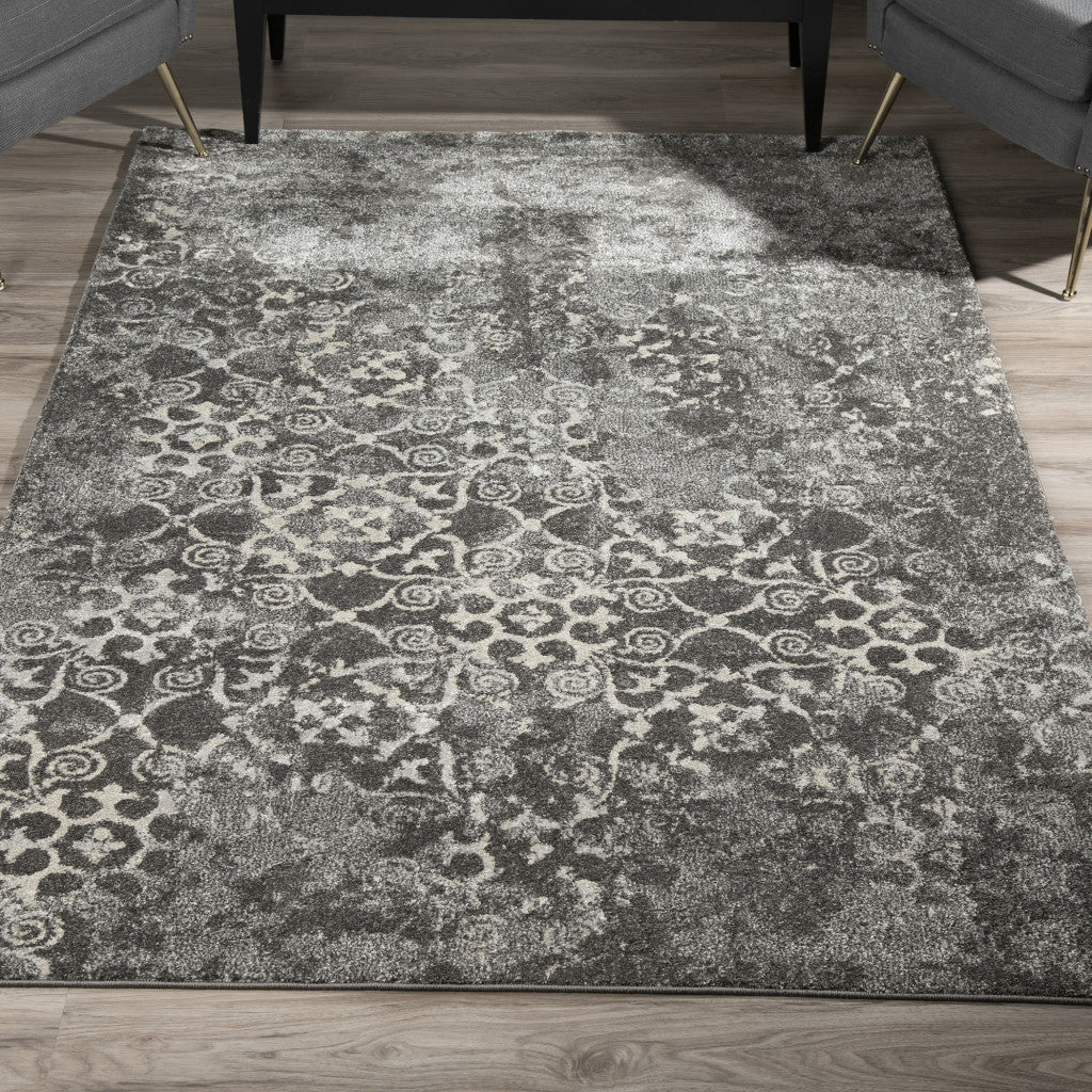 5' x 8' Gray and Ivory Oriental Distressed Area Rug