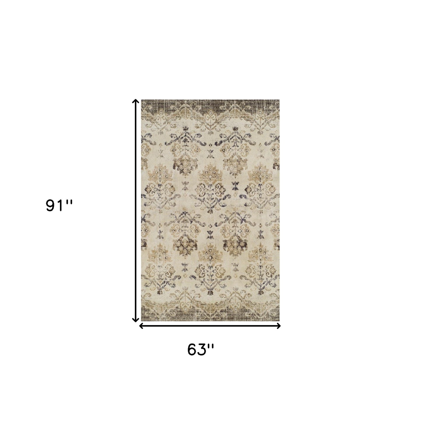 5' x 8' Beige and Brown Oriental Area Rug