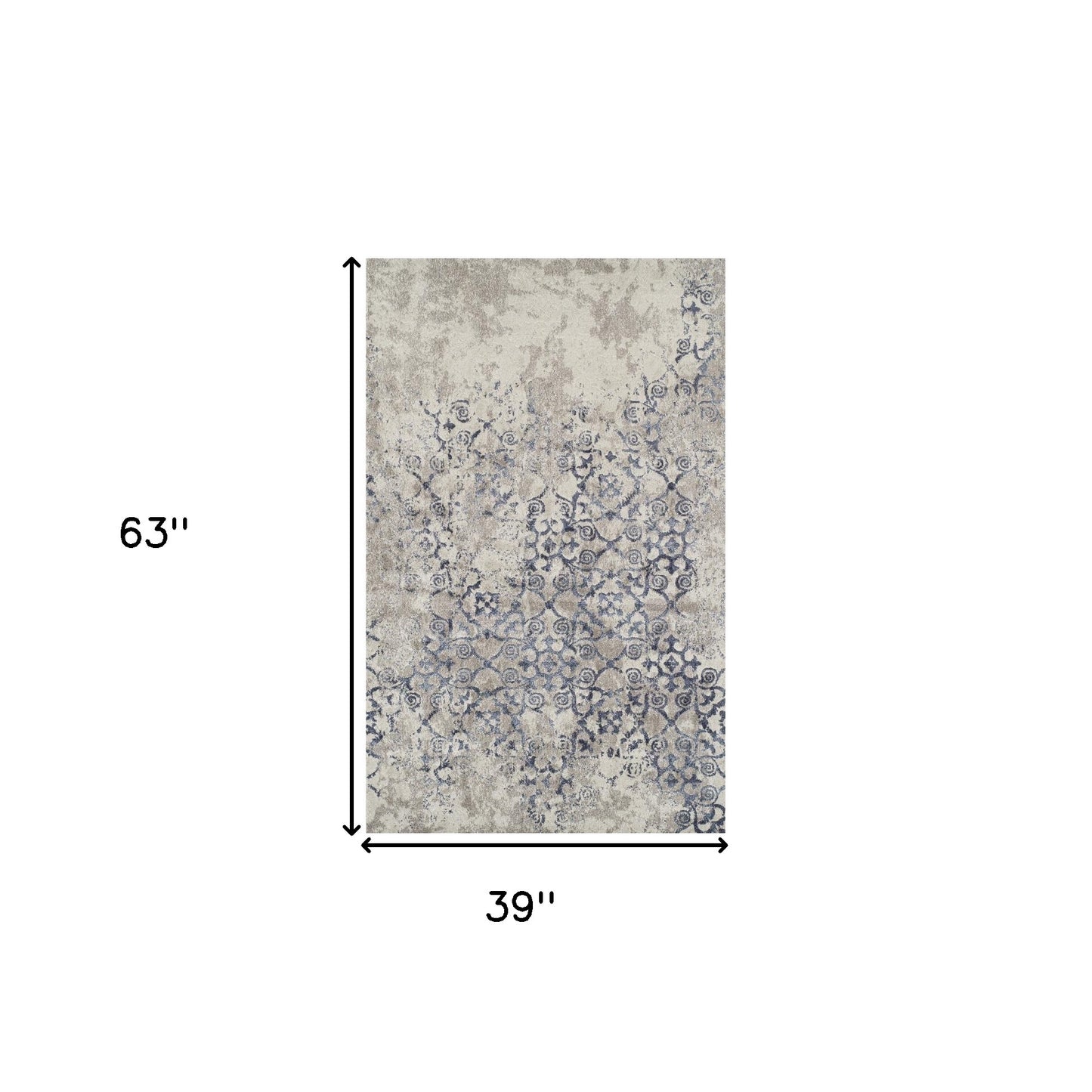 3' X 5' Blue and Ivory Oriental Distressed Area Rug