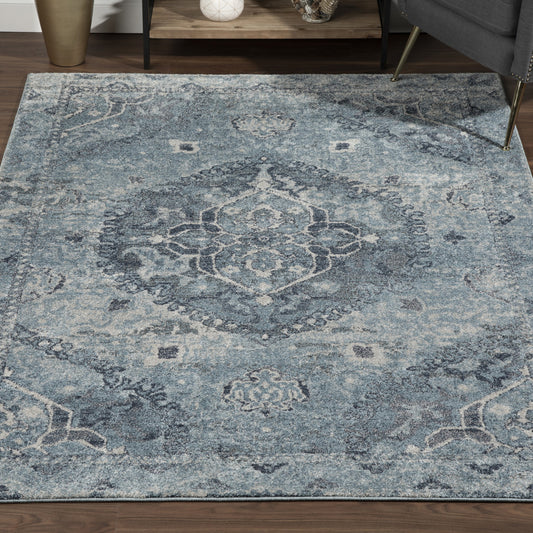 10' x 13' Blue and Ivory Oriental Area Rug