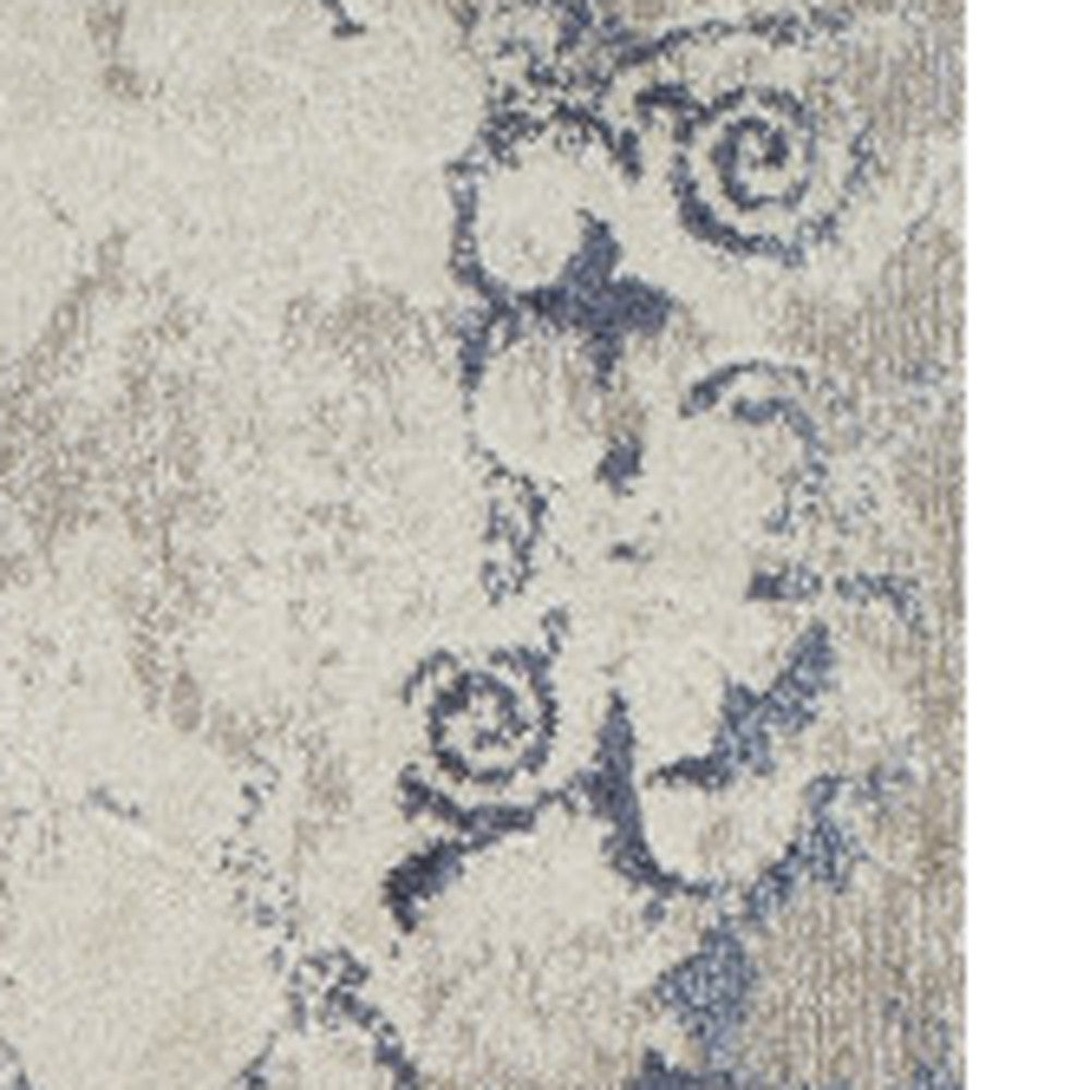 8' x 11' Blue and Ivory Oriental Distressed Area Rug