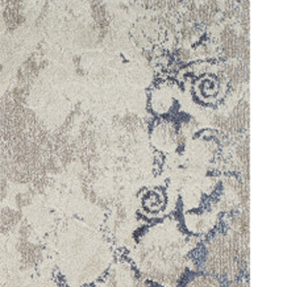 8' x 11' Blue and Ivory Oriental Distressed Area Rug