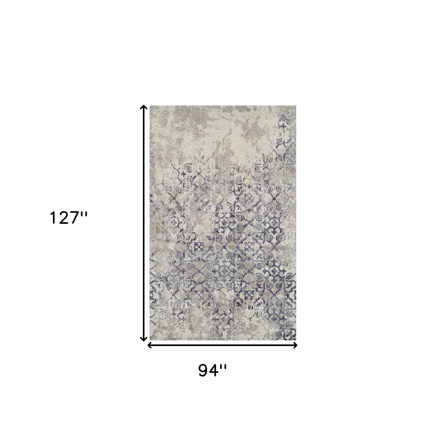 8' x 11' Blue and Ivory Oriental Distressed Area Rug