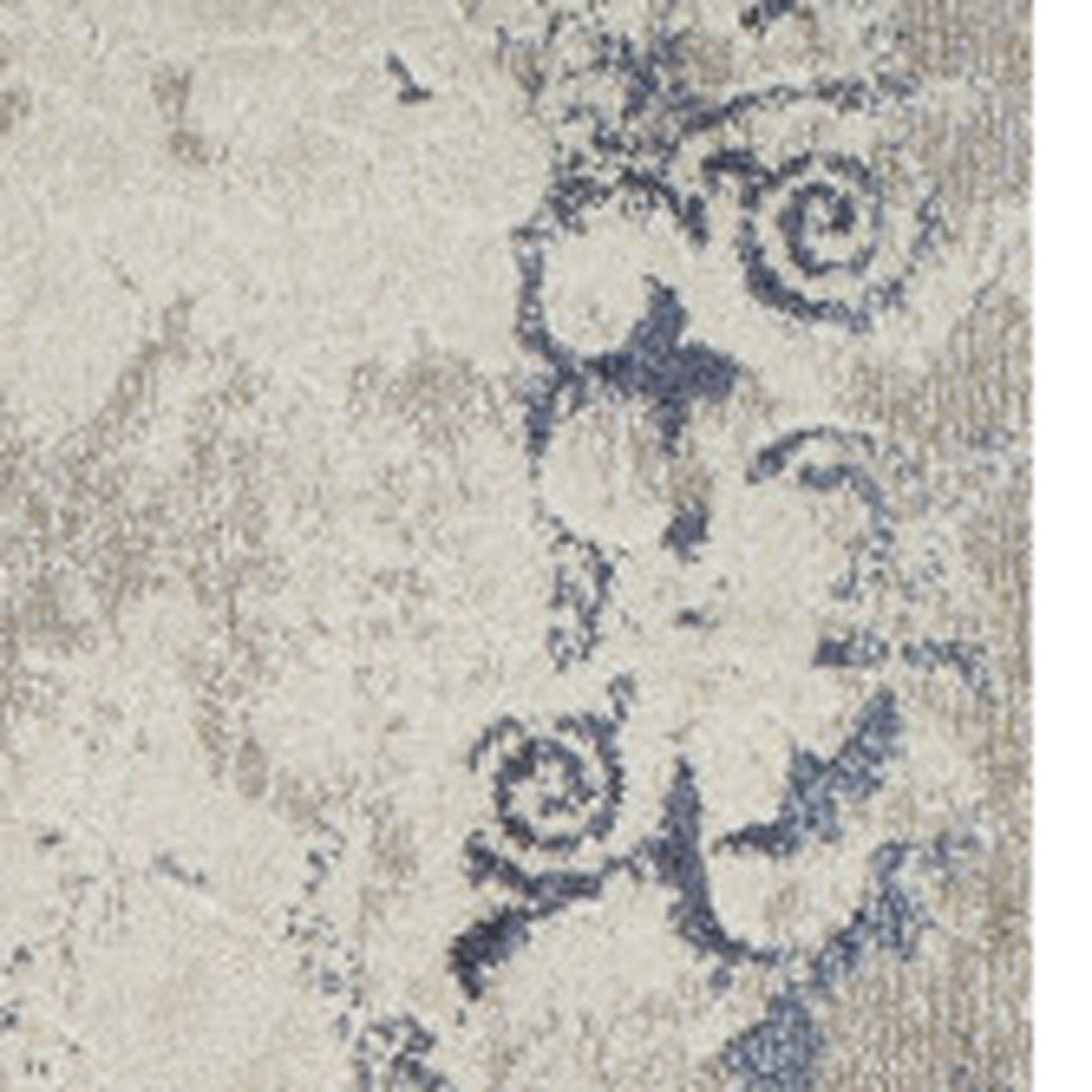 5' x 8' Blue and Ivory Oriental Distressed Area Rug