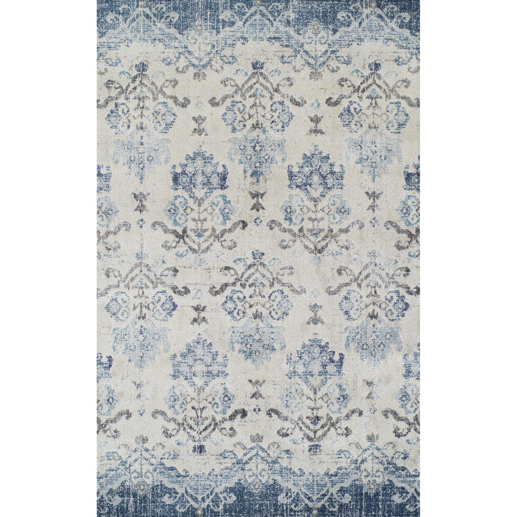 10' x 13' Blue and Ivory Oriental Area Rug