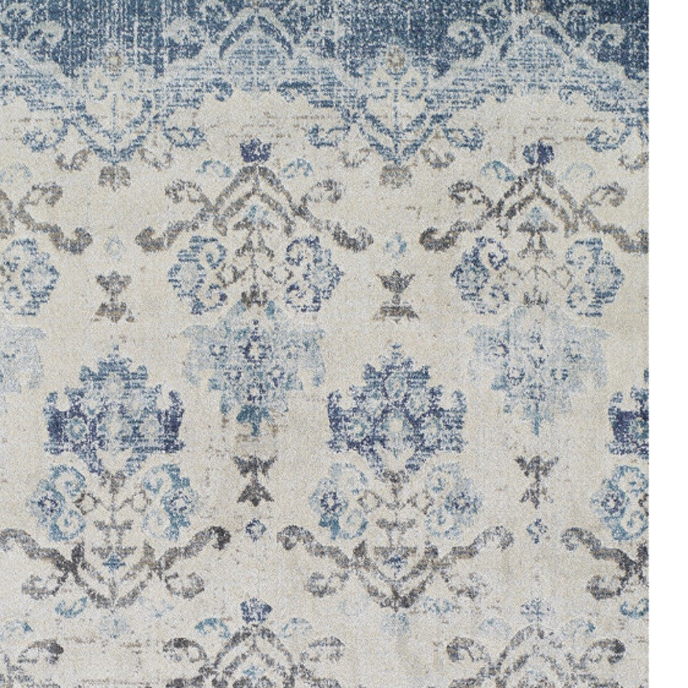 10' x 13' Blue and Ivory Oriental Area Rug