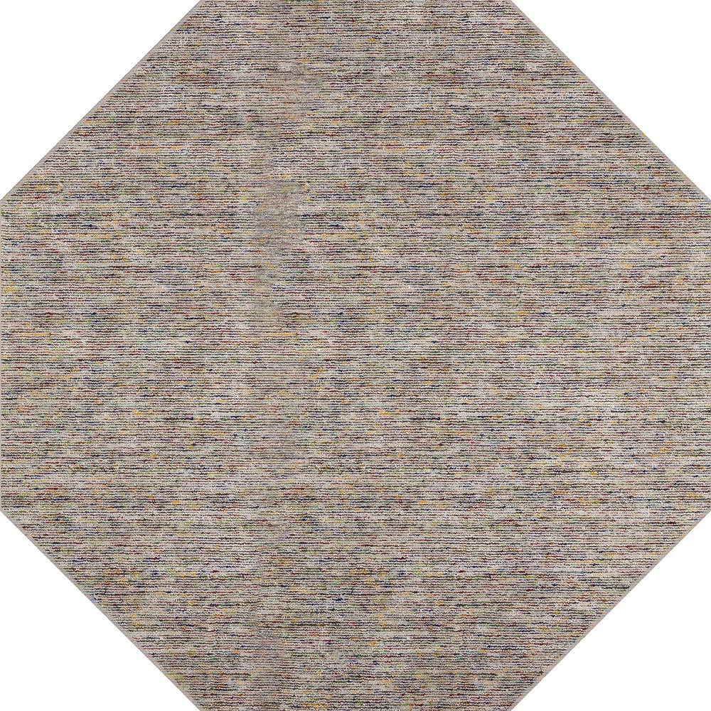 12' Octagon Gray and Yellow Octagon Wool Hand Loomed Area Rug