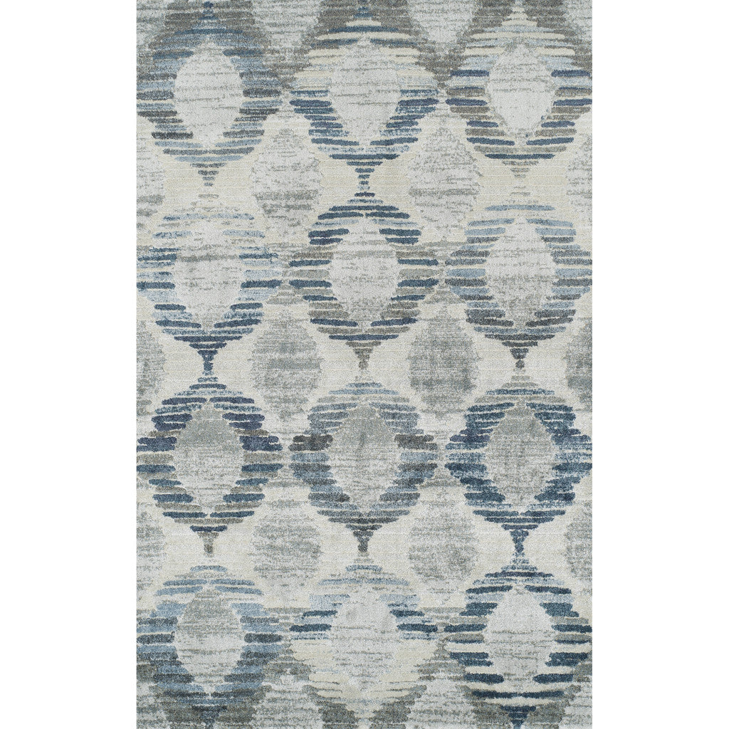 8' x 11' Blue and Ivory Geometric Area Rug