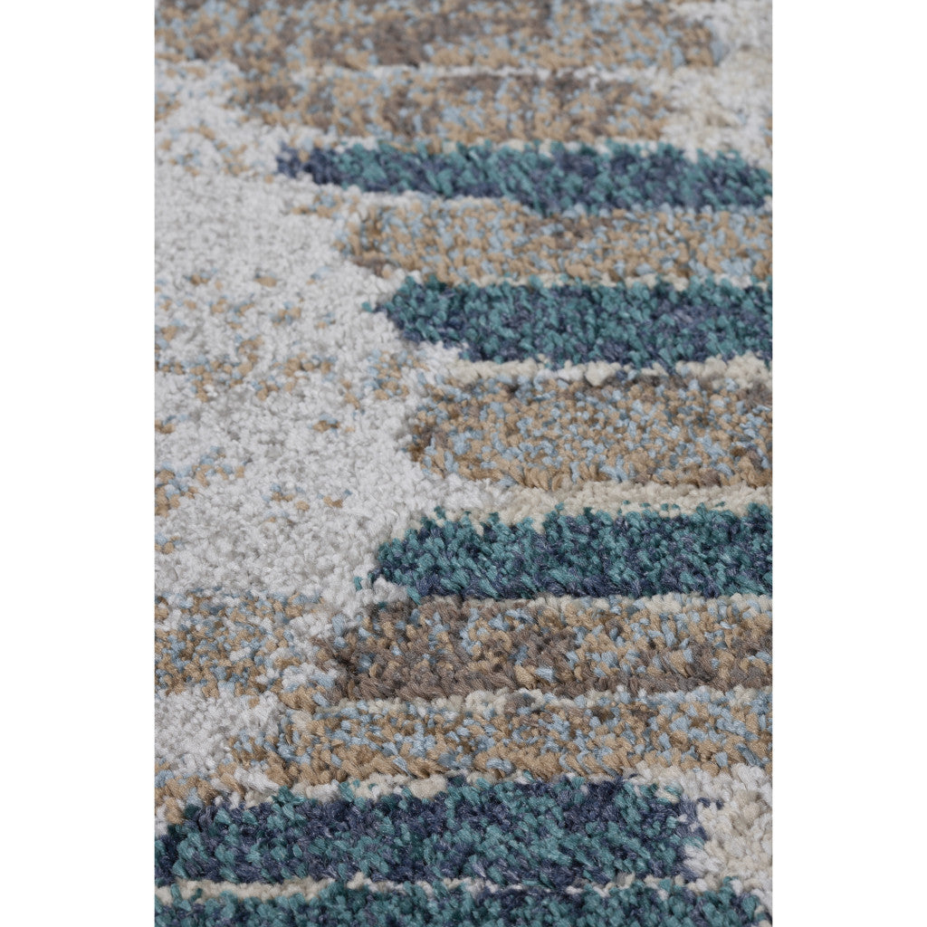 8' x 11' Blue and Ivory Geometric Area Rug