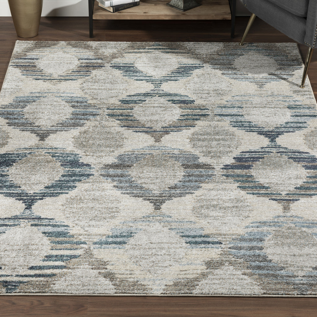 8' x 11' Blue and Ivory Geometric Area Rug