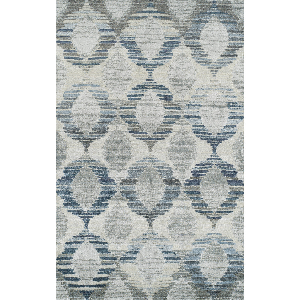 8' x 11' Blue and Ivory Geometric Area Rug