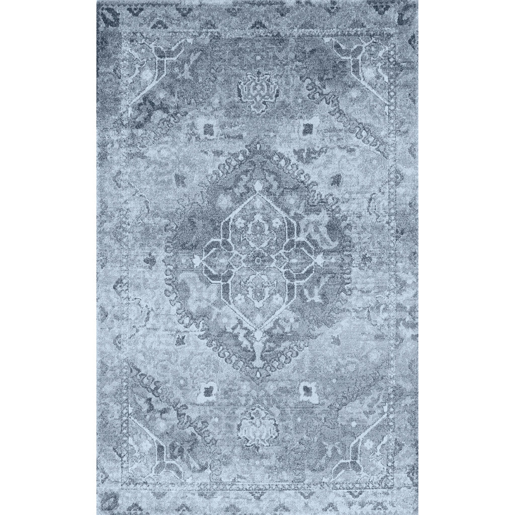 5' x 8' Blue and Ivory Oriental Distressed Area Rug