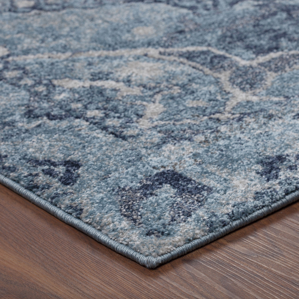 5' x 8' Blue and Ivory Oriental Distressed Area Rug