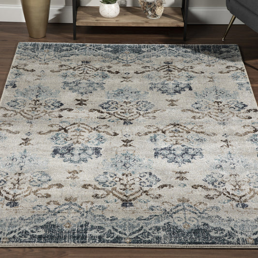 5' x 8' Blue and Ivory Oriental Area Rug