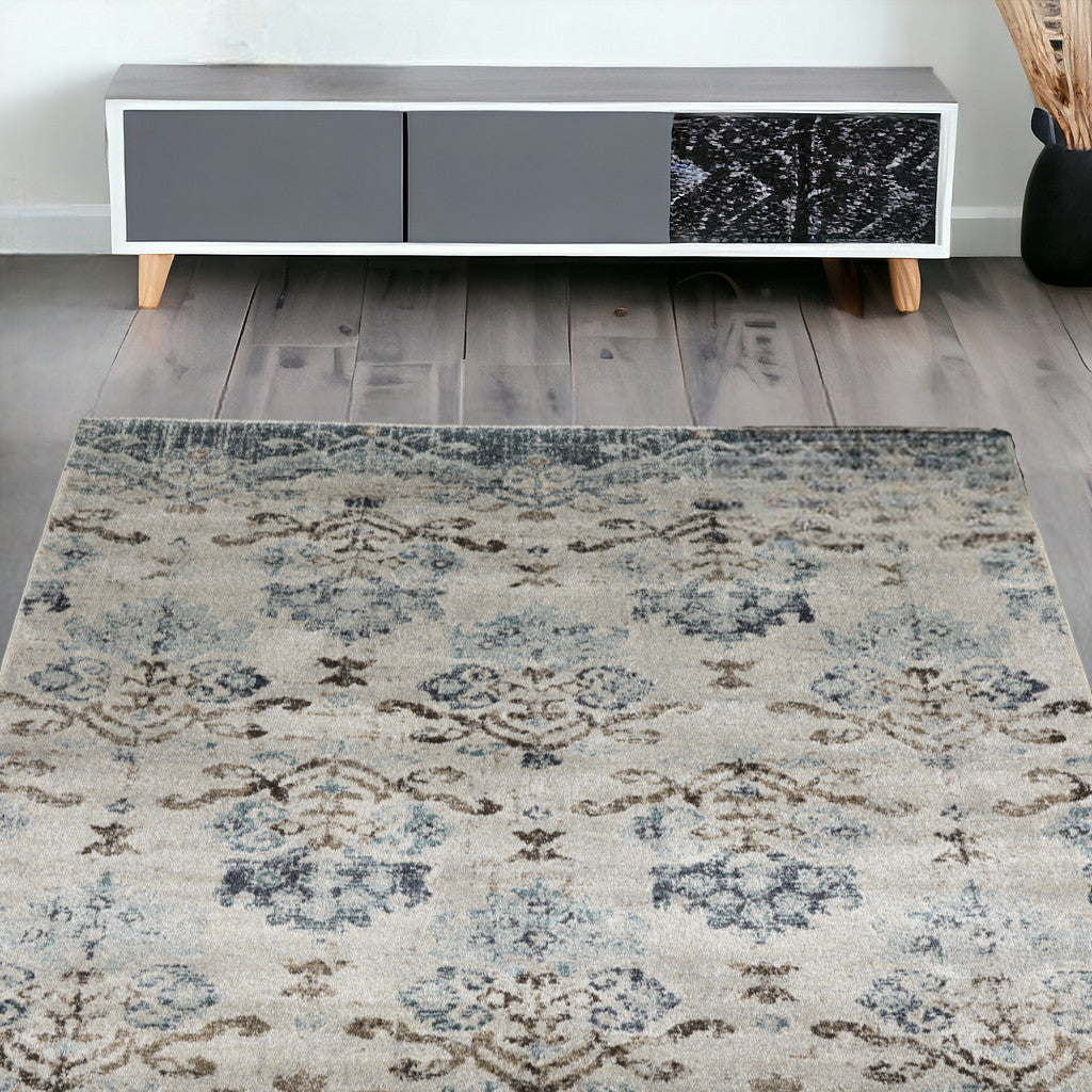 5' x 8' Blue and Ivory Oriental Area Rug