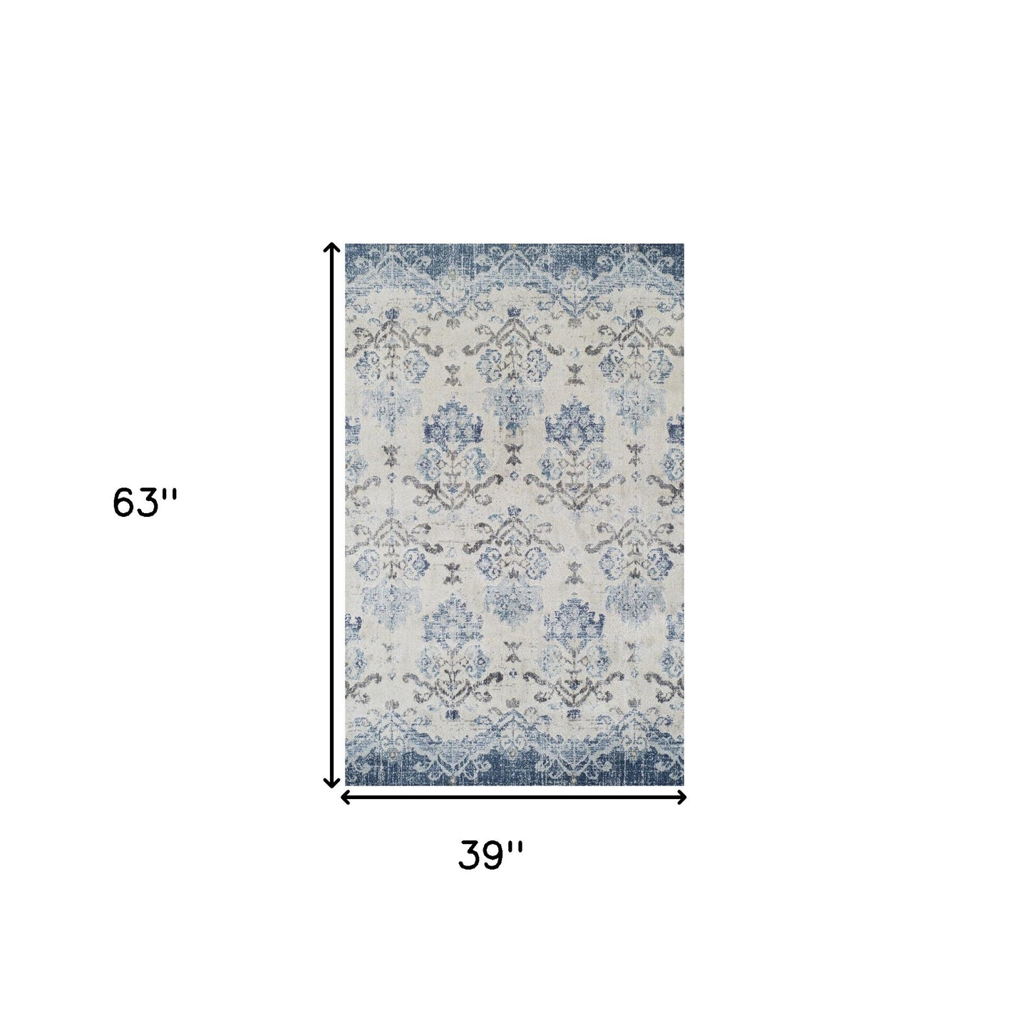 3' X 5' Blue and Ivory Oriental Area Rug