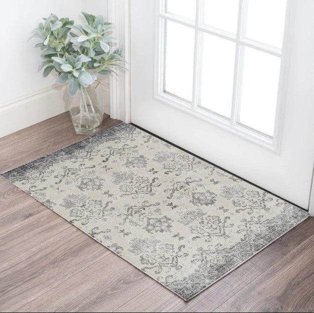 3' X 5' Gray and Ivory Oriental Area Rug