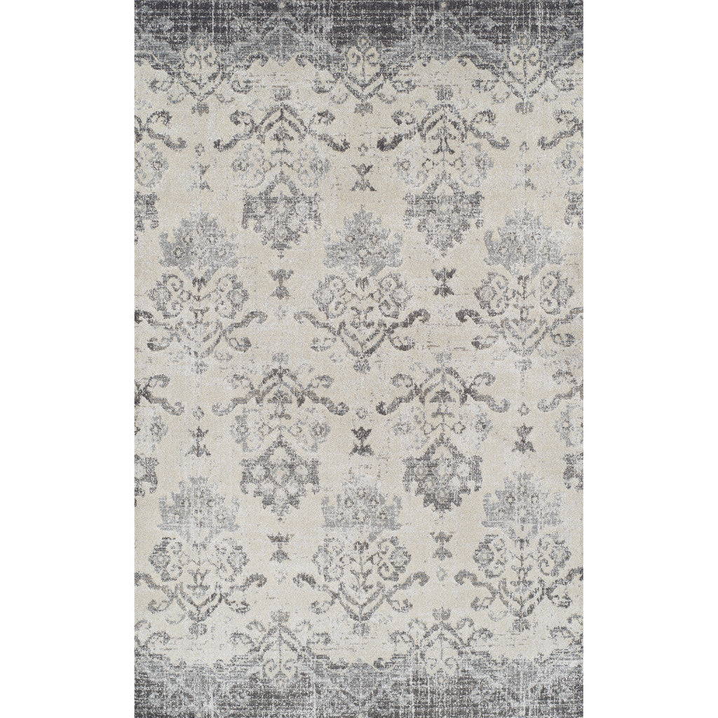 3' X 5' Gray and Ivory Oriental Area Rug