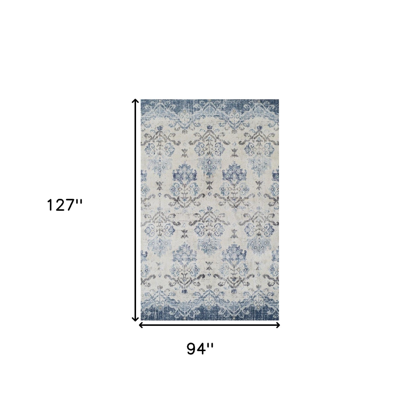 8' x 11' Blue and Ivory Oriental Area Rug