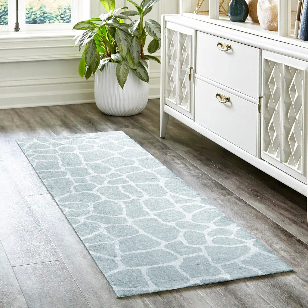 8' Gray and Ivory Animal Print Handmade Non Skid Runner Rug