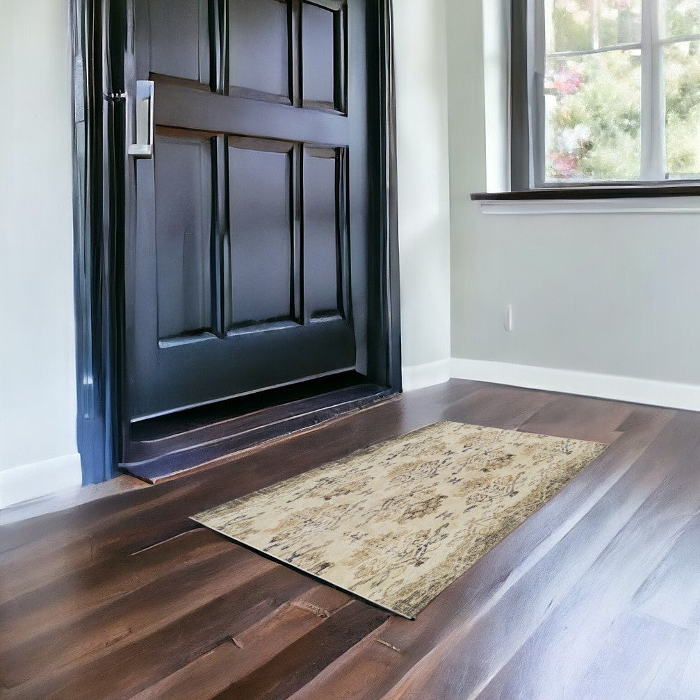 3' X 5' Beige and Brown Oriental Area Rug