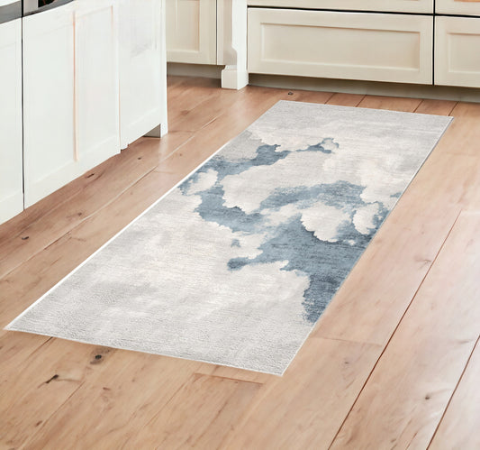 8' Blue and Gray Abstract Washable Non Skid Area Rug